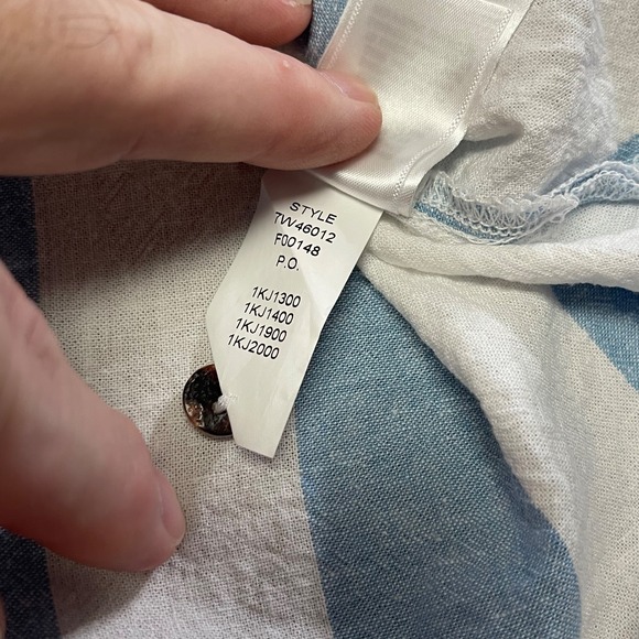 Lucky Brand Women's Sz XL Cap Sleeve Button Front Shirt Blue & White Stripe - Picture 15 of 16
